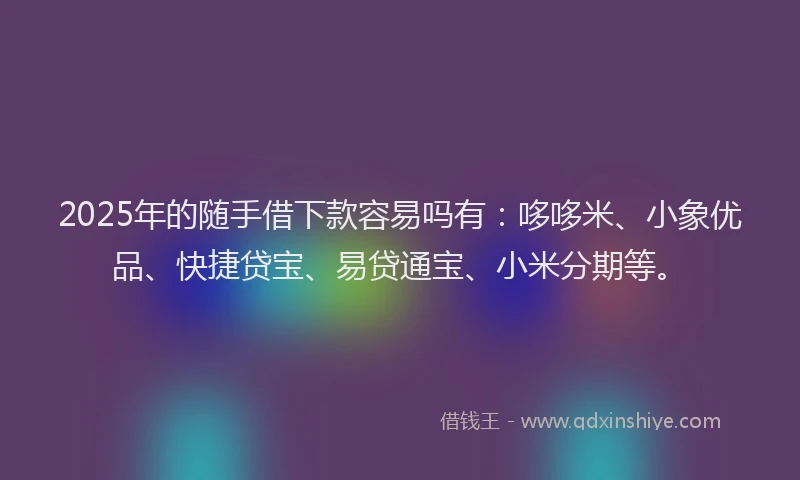 2025年的随手借下款容易吗有：哆哆米、小象优品、快捷贷宝、易贷通宝、小米分期等。