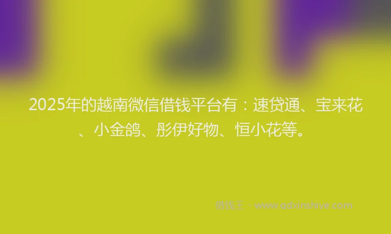 2025年的越南微信借钱平台有：速贷通、宝来花、小金鸽、彤伊好物、恒小花等。