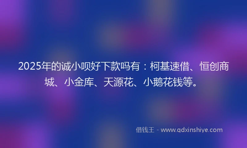 2025年的诚小呗好下款吗有：柯基速借、恒创商城、小金库、天源花、小鹅花钱等。