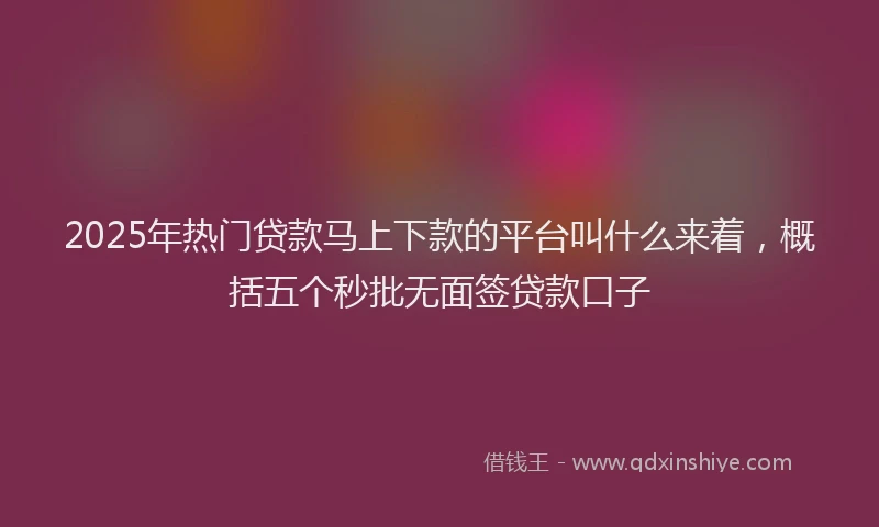 2025年热门贷款马上下款的平台叫什么来着,概括五个秒批无面签贷款口子