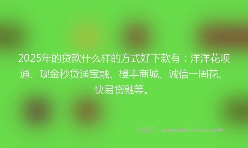 2025年的贷款什么样的方式好下款有:洋洋花呗通、现金秒贷通宝融、橙丰商城、诚信一周花、快易贷融等。