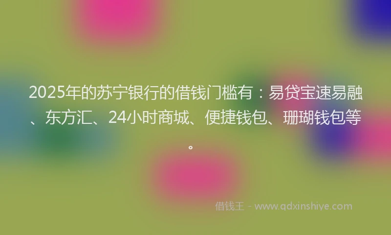 2025年的苏宁银行的借钱门槛有：易贷宝速易融、东方汇、24小时商城、便捷钱包、珊瑚钱包等。