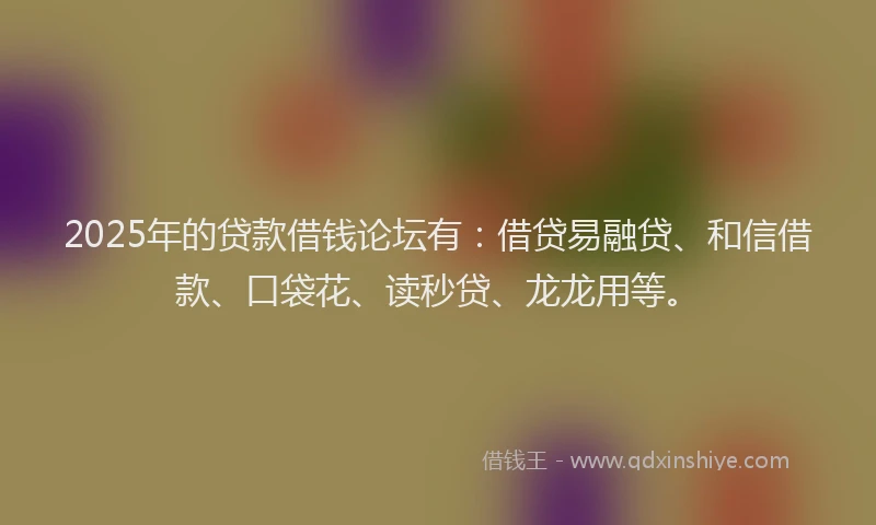 2025年的贷款借钱论坛有:借贷易融贷、和信借款、口袋花、读秒贷、龙龙用等。