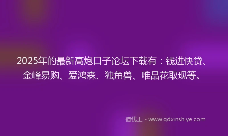 2025年的最新高炮口子论坛下载有:钱进快贷、金峰易购、爱鸿森、独角兽、唯品花取现等。