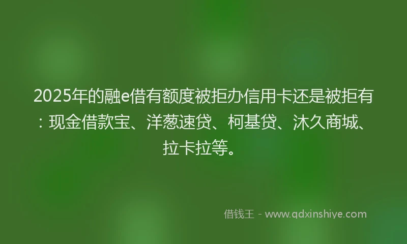 2025年的融e借有额度被拒办信用卡还是被拒有：现金借款宝、洋葱速贷、柯基贷、沐久商城、拉卡拉等。