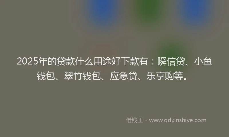 2025年的贷款什么用途好下款有:瞬信贷、小鱼钱包、翠竹钱包、应急贷、乐享购等。