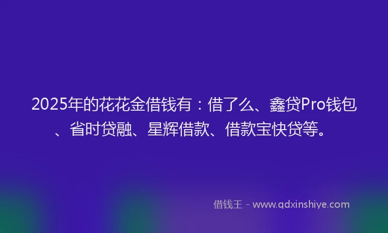 2025年的花花金借钱有：借了么、鑫贷Pro钱包、省时贷融、星辉借款、借款宝快贷等。