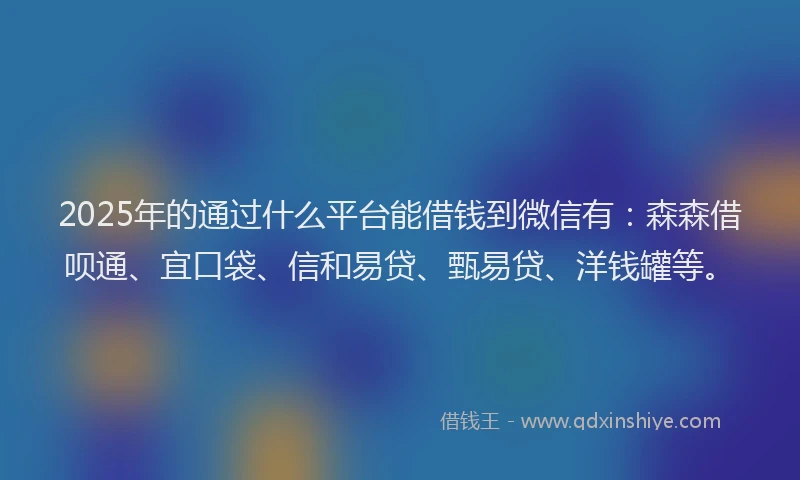 2025年的通过什么平台能借钱到微信有：森森借呗通、宜口袋、信和易贷、甄易贷、洋钱罐等。