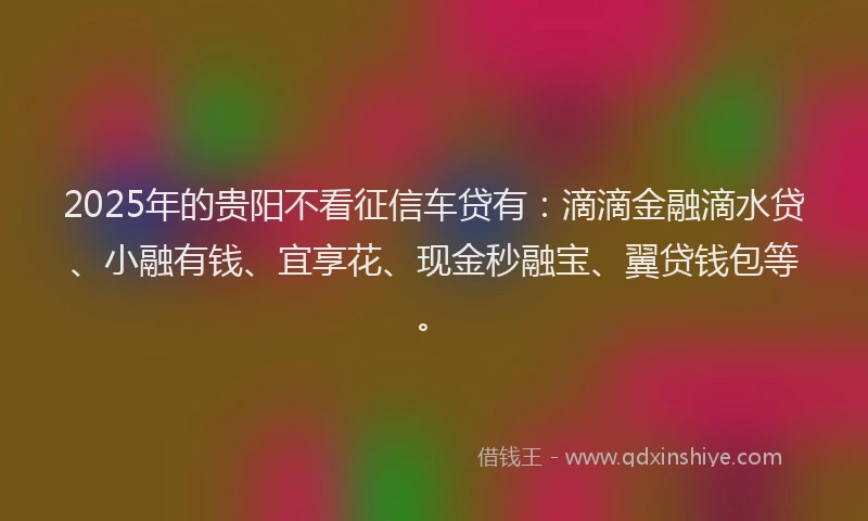 2025年的贵阳不看征信车贷有:滴滴金融滴水贷、小融有钱、宜享花、现金秒融宝、翼贷钱包等。