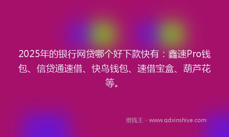 2025年的银行网贷哪个好下款快有:鑫速Pro钱包、信贷通速借、快鸟钱包、速借宝盒、葫芦花等。