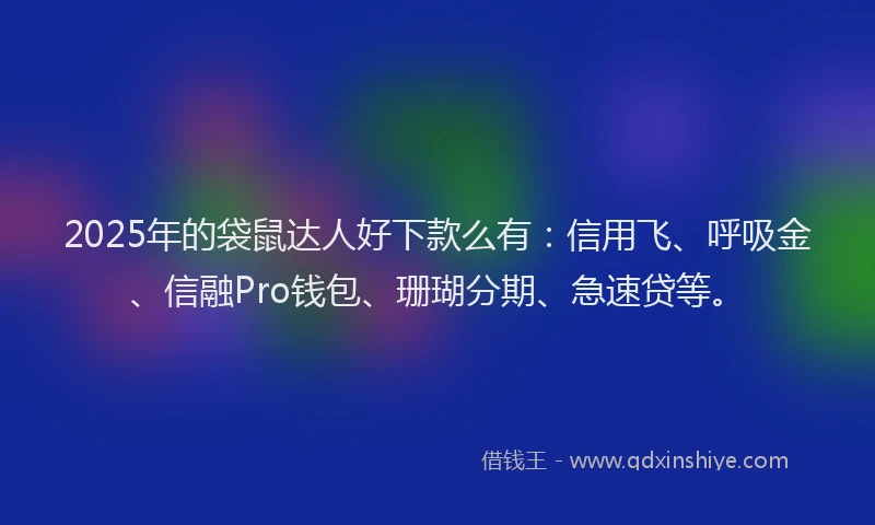 2025年的袋鼠达人好下款么有：信用飞、呼吸金、信融Pro钱包、珊瑚分期、急速贷等。