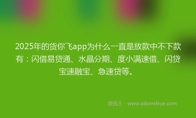 2025年的货你飞app为什么一直是放款中不下款有：闪借易贷通、水晶分期、度小满速借、闪贷宝速融宝、急速贷等。