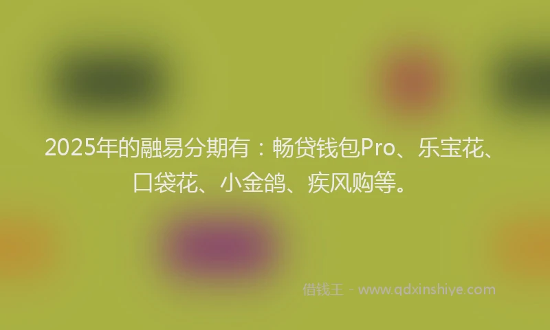 2025年的融易分期有：畅贷钱包Pro、乐宝花、口袋花、小金鸽、疾风购等。