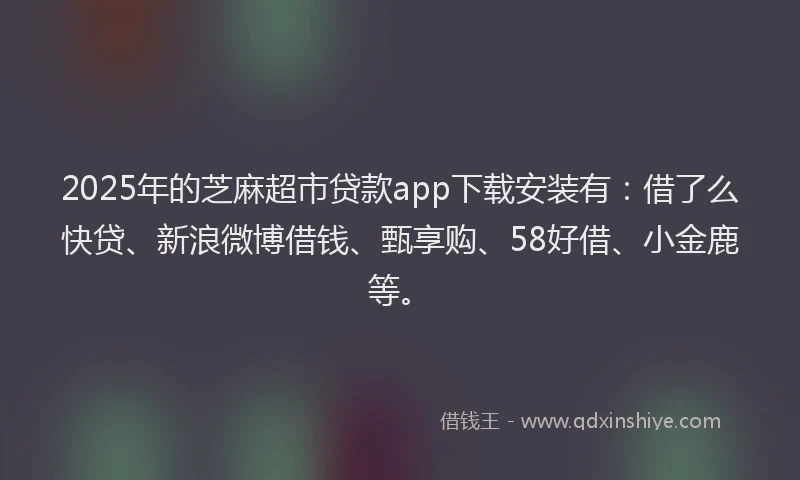 2025年的芝麻超市贷款app下载安装有：借了么快贷、新浪微博借钱、甄享购、58好借、小金鹿等。