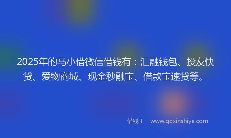 2025年的马小借微信借钱有：汇融钱包、投友快贷、爱物商城、现金秒融宝、借款宝速贷等。