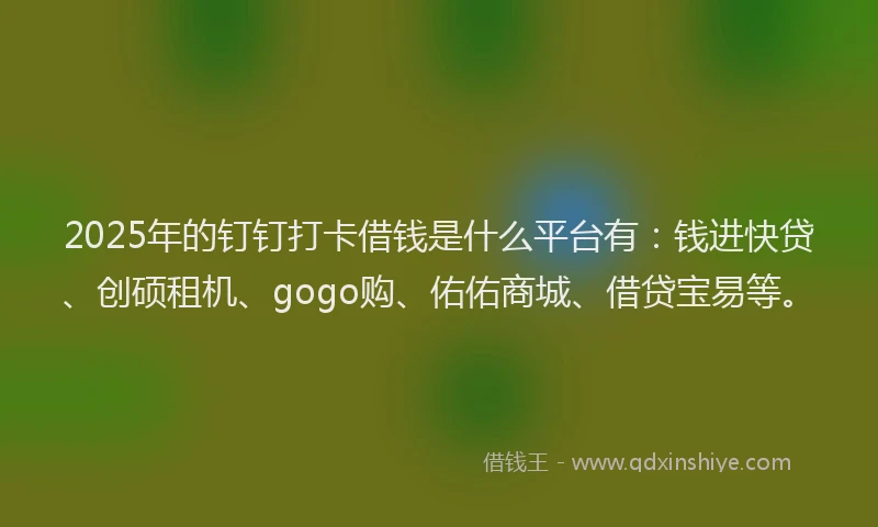 2025年的钉钉打卡借钱是什么平台有:钱进快贷、创硕租机、gogo购、佑佑商城、借贷宝易等。