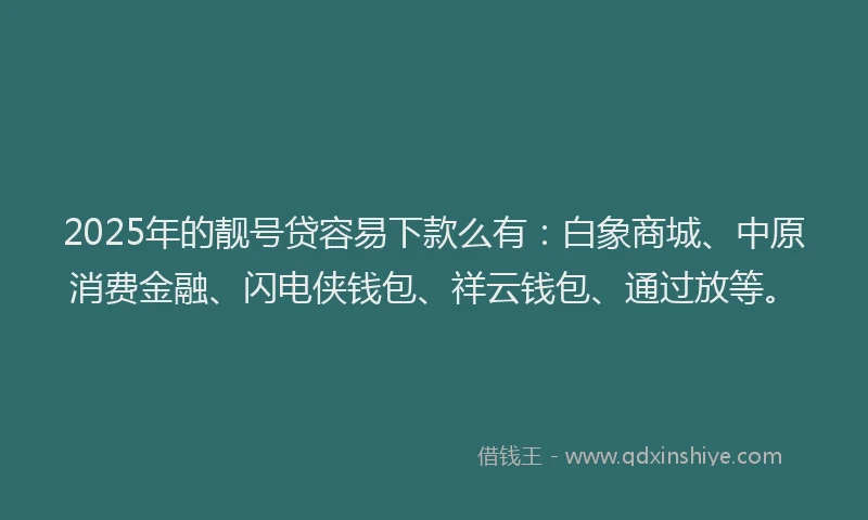 2025年的靓号贷容易下款么有：白象商城、中原消费金融、闪电侠钱包、祥云钱包、通过放等。