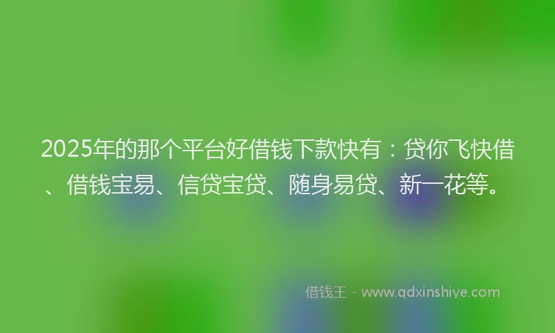 2025年的那个平台好借钱下款快有：贷你飞快借、借钱宝易、信贷宝贷、随身易贷、新一花等。