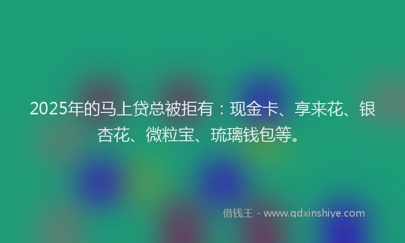 2025年的马上贷总被拒有：现金卡、享来花、银杏花、微粒宝、琉璃钱包等。