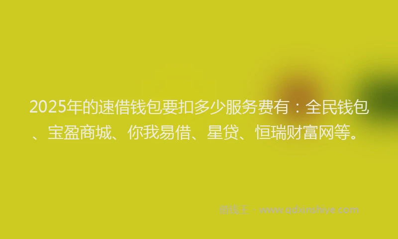 2025年的速借钱包要扣多少服务费有：全民钱包、宝盈商城、你我易借、星贷、恒瑞财富网等。