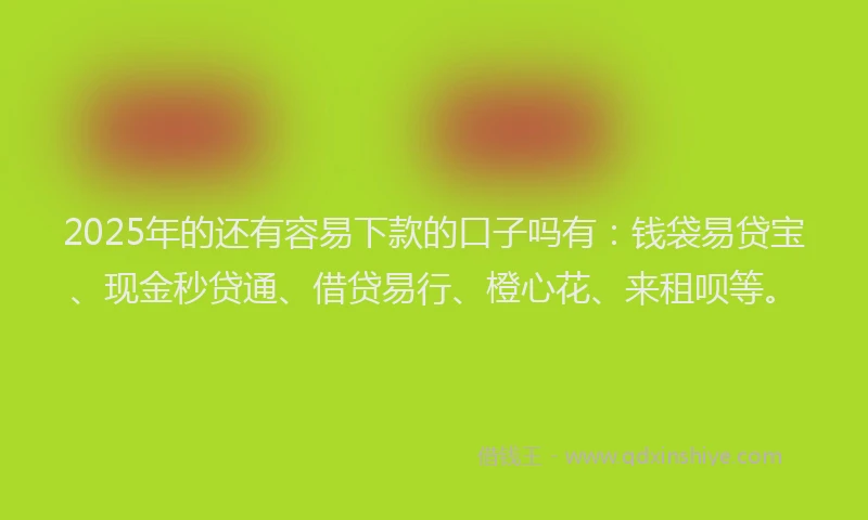 2025年的还有容易下款的口子吗有：钱袋易贷宝、现金秒贷通、借贷易行、橙心花、来租呗等。