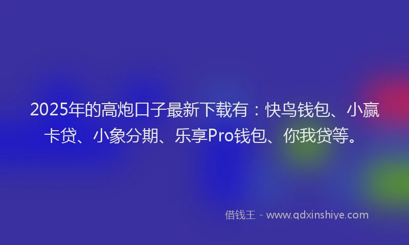 2025年的高炮口子最新下载有:快鸟钱包、小赢卡贷、小象分期、乐享Pro钱包、你我贷等。