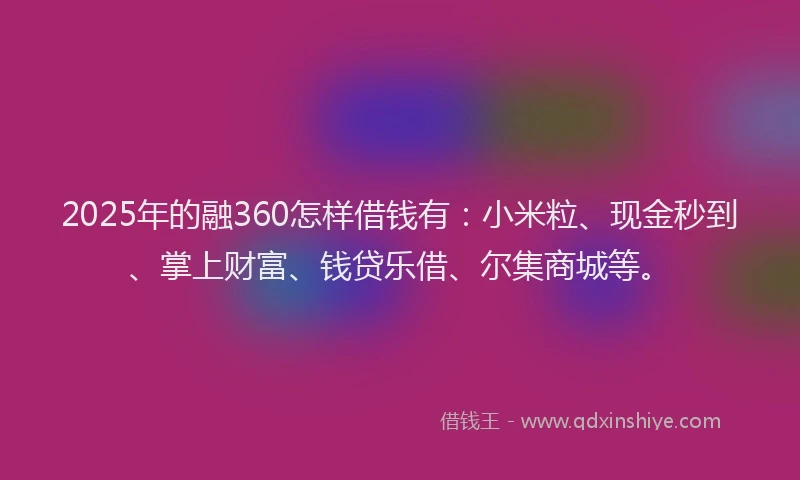 2025年的融360怎样借钱有：小米粒、现金秒到、掌上财富、钱贷乐借、尔集商城等。