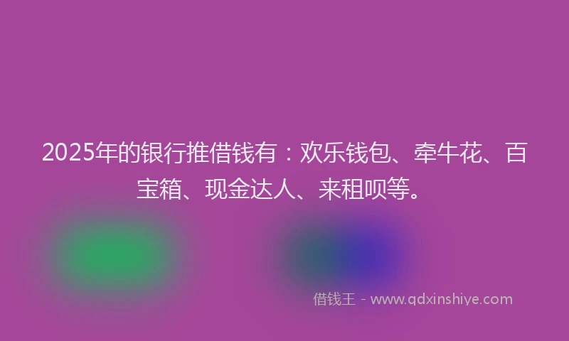 2025年的银行推借钱有:欢乐钱包、牵牛花、百宝箱、现金达人、来租呗等。