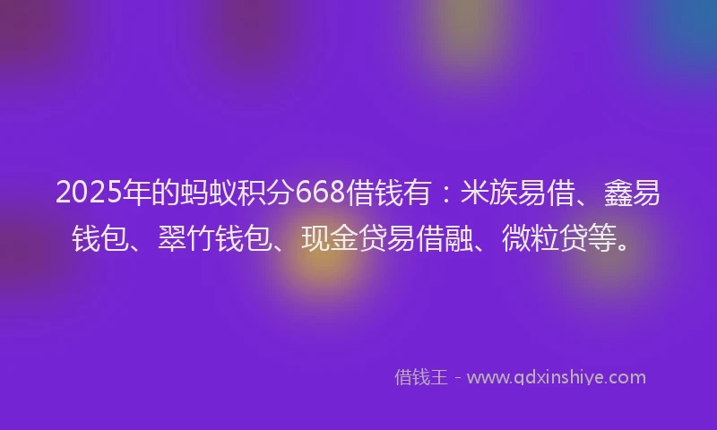 2025年的蚂蚁积分668借钱有：米族易借、鑫易钱包、翠竹钱包、现金贷易借融、微粒贷等。