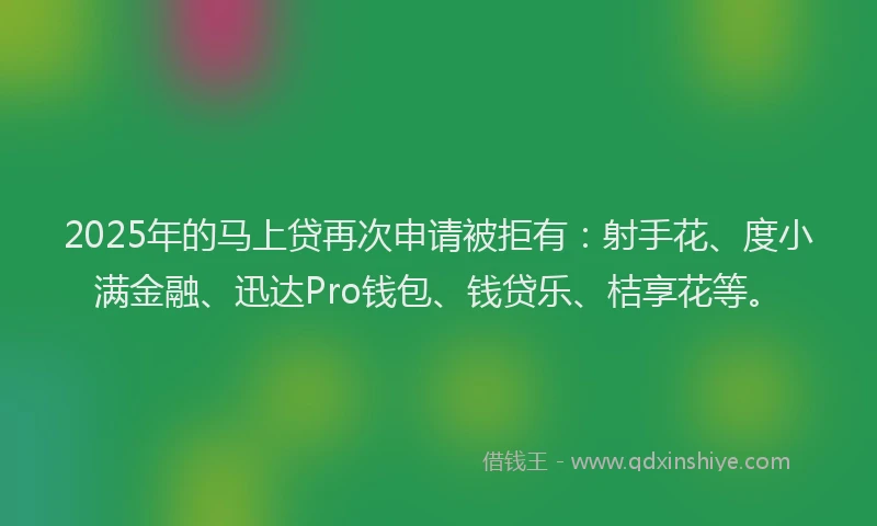 2025年的马上贷再次申请被拒有：射手花、度小满金融、迅达Pro钱包、钱贷乐、桔享花等。