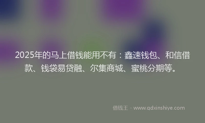 2025年的马上借钱能用不有：鑫速钱包、和信借款、钱袋易贷融、尔集商城、蜜桃分期等。