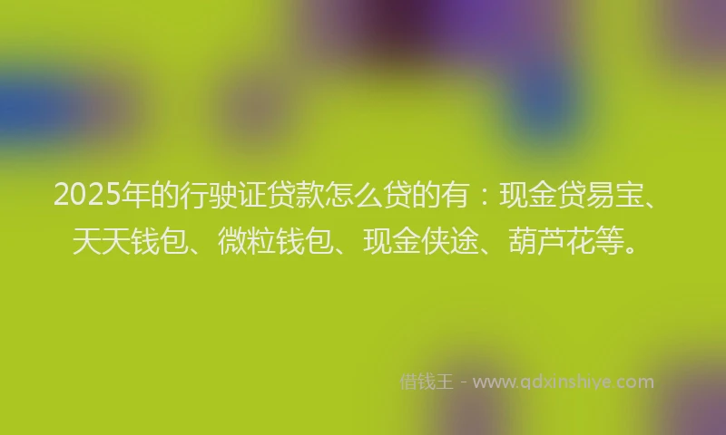 2025年的行驶证贷款怎么贷的有：现金贷易宝、天天钱包、微粒钱包、现金侠途、葫芦花等。
