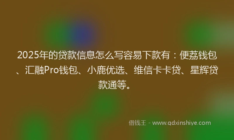 2025年的贷款信息怎么写容易下款有:便荔钱包、汇融Pro钱包、小鹿优选、维信卡卡贷、星辉贷款通等。