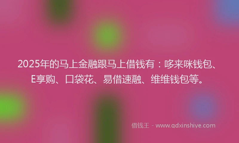 2025年的马上金融跟马上借钱有:哆来咪钱包、E享购、口袋花、易借速融、维维钱包等。