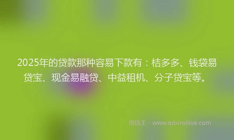 2025年的贷款那种容易下款有:桔多多、钱袋易贷宝、现金易融贷、中益租机、分子贷宝等。