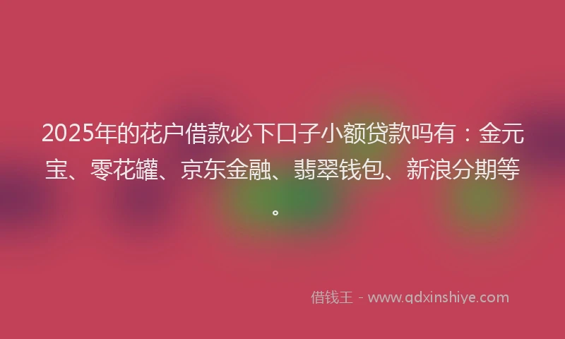 2025年的花户借款必下口子小额贷款吗有：金元宝、零花罐、京东金融、翡翠钱包、新浪分期等。