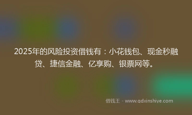 2025年的风险投资借钱有:小花钱包、现金秒融贷、捷信金融、亿享购、银票网等。
