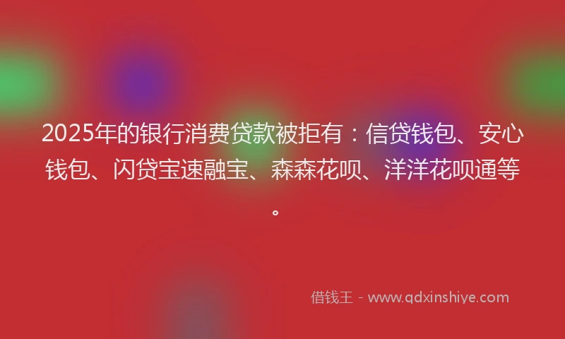 2025年的银行消费贷款被拒有:信贷钱包、安心钱包、闪贷宝速融宝、森森花呗、洋洋花呗通等。