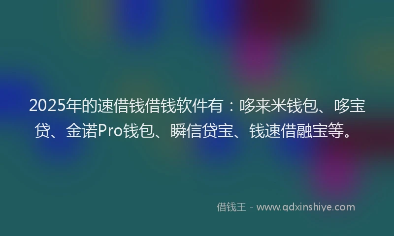 2025年的速借钱借钱软件有：哆来米钱包、哆宝贷、金诺Pro钱包、瞬信贷宝、钱速借融宝等。
