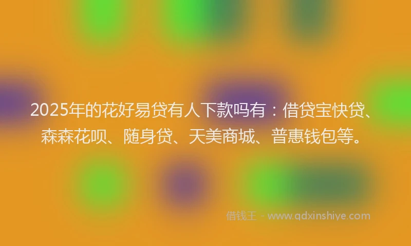 2025年的花好易贷有人下款吗有:借贷宝快贷、森森花呗、随身贷、天美商城、普惠钱包等。