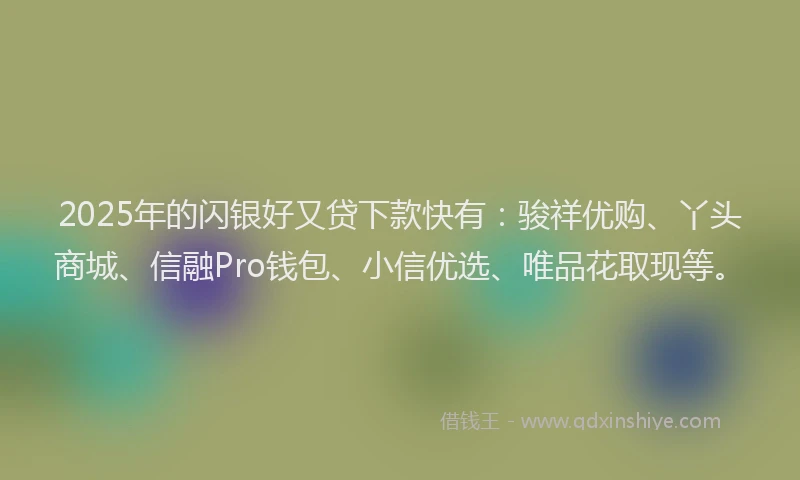 2025年的闪银好又贷下款快有:骏祥优购、丫头商城、信融Pro钱包、小信优选、唯品花取现等。