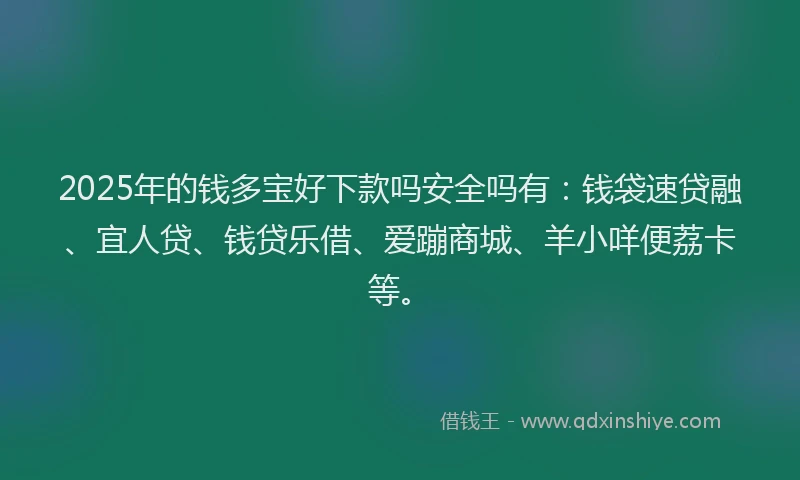 2025年的钱多宝好下款吗安全吗有：钱袋速贷融、宜人贷、钱贷乐借、爱蹦商城、羊小咩便荔卡等。
