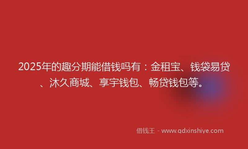 2025年的趣分期能借钱吗有:金租宝、钱袋易贷、沐久商城、享宇钱包、畅贷钱包等。