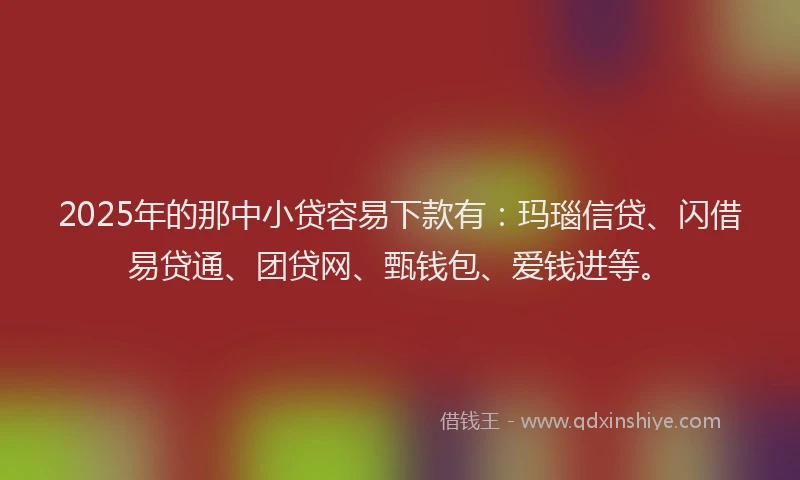2025年的那中小贷容易下款有：玛瑙信贷、闪借易贷通、团贷网、甄钱包、爱钱进等。