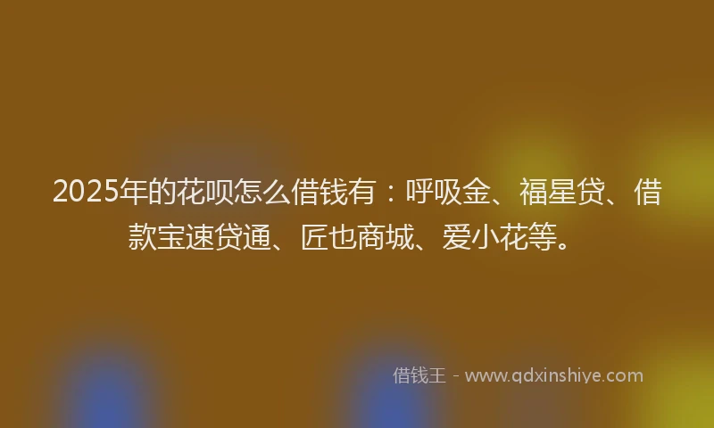 2025年的花呗怎么借钱有：呼吸金、福星贷、借款宝速贷通、匠也商城、爱小花等。