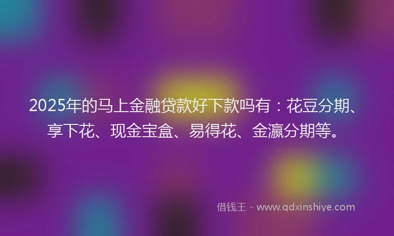 2025年的马上金融贷款好下款吗有：花豆分期、享下花、现金宝盒、易得花、金瀛分期等。