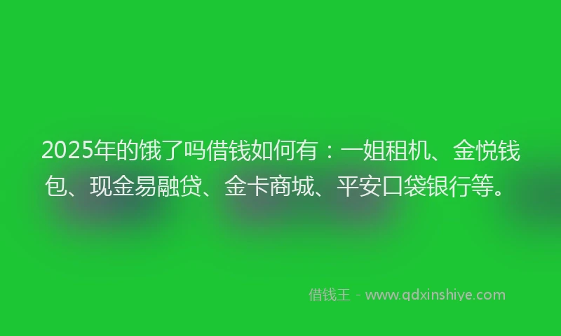 2025年的饿了吗借钱如何有：一姐租机、金悦钱包、现金易融贷、金卡商城、平安口袋银行等。