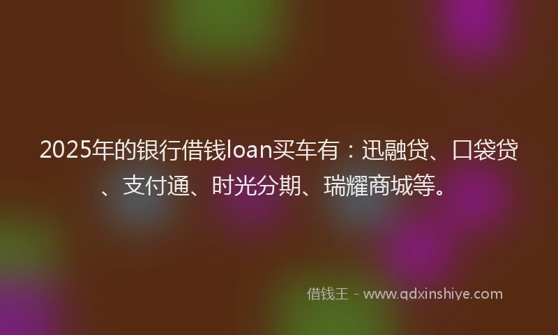 2025年的银行借钱loan买车有：迅融贷、口袋贷、支付通、时光分期、瑞耀商城等。