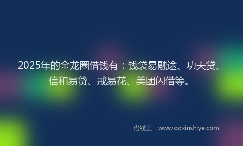 2025年的金龙圈借钱有:钱袋易融途、功夫贷、信和易贷、戒易花、美团闪借等。