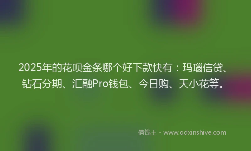 2025年的花呗金条哪个好下款快有：玛瑙信贷、钻石分期、汇融Pro钱包、今日购、天小花等。